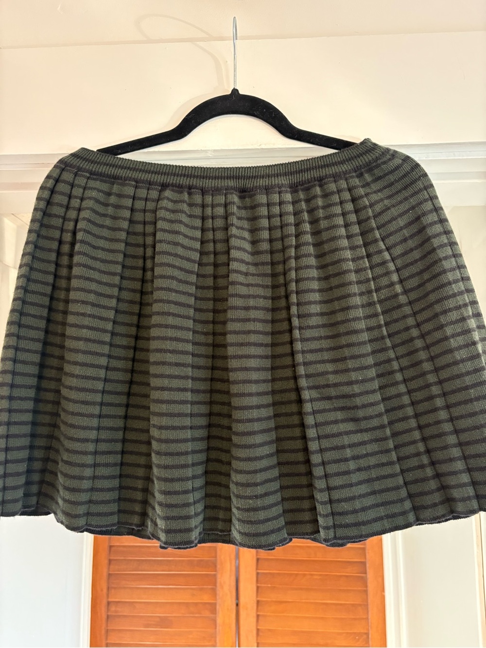 Olive Green Striped Pleated Mini Skirt
